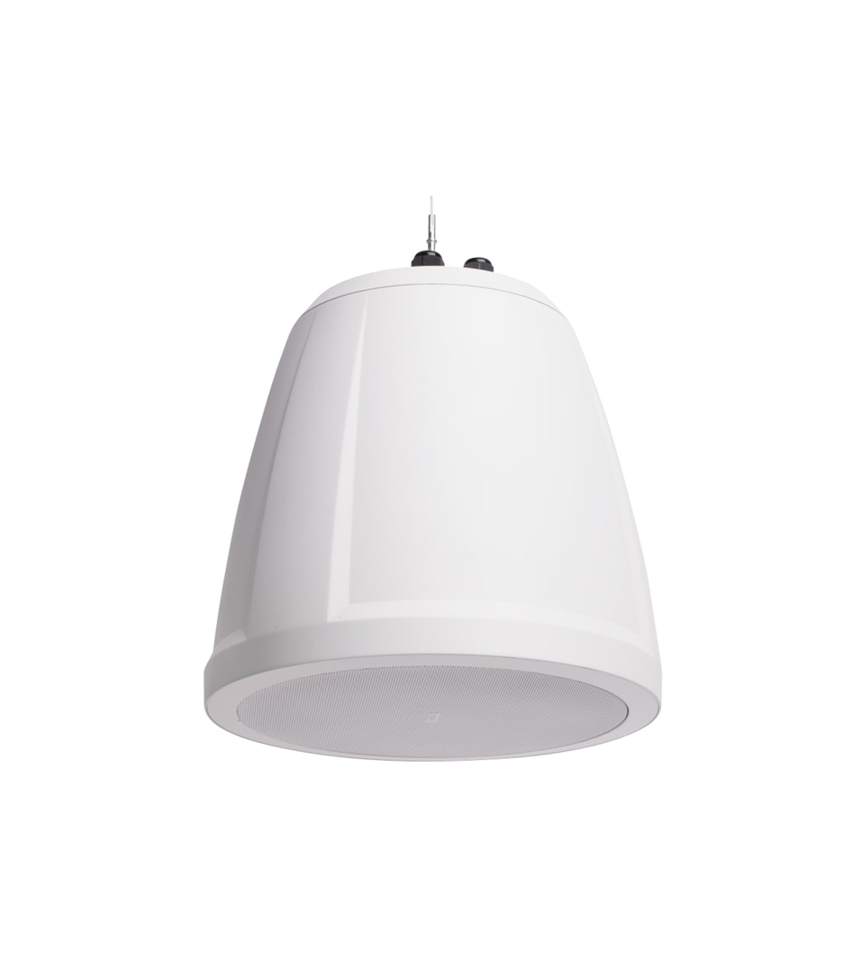 6.5 Dual voicecoil pendant subwoofer provides Highpass output for up to four 4 satellite speakers 70100V transformer with 4 bypass includes cable and fasteners for suspended installation. Color White.