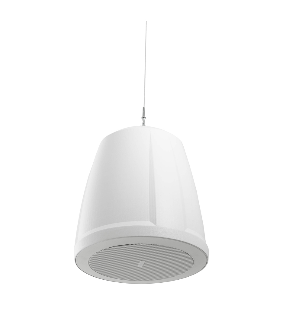 4.5 Twoway pendant speaker 70100V transformer with 16 bypass 150 conical DMT coverage Includes cable and fastener for suspended Installation. Color White.