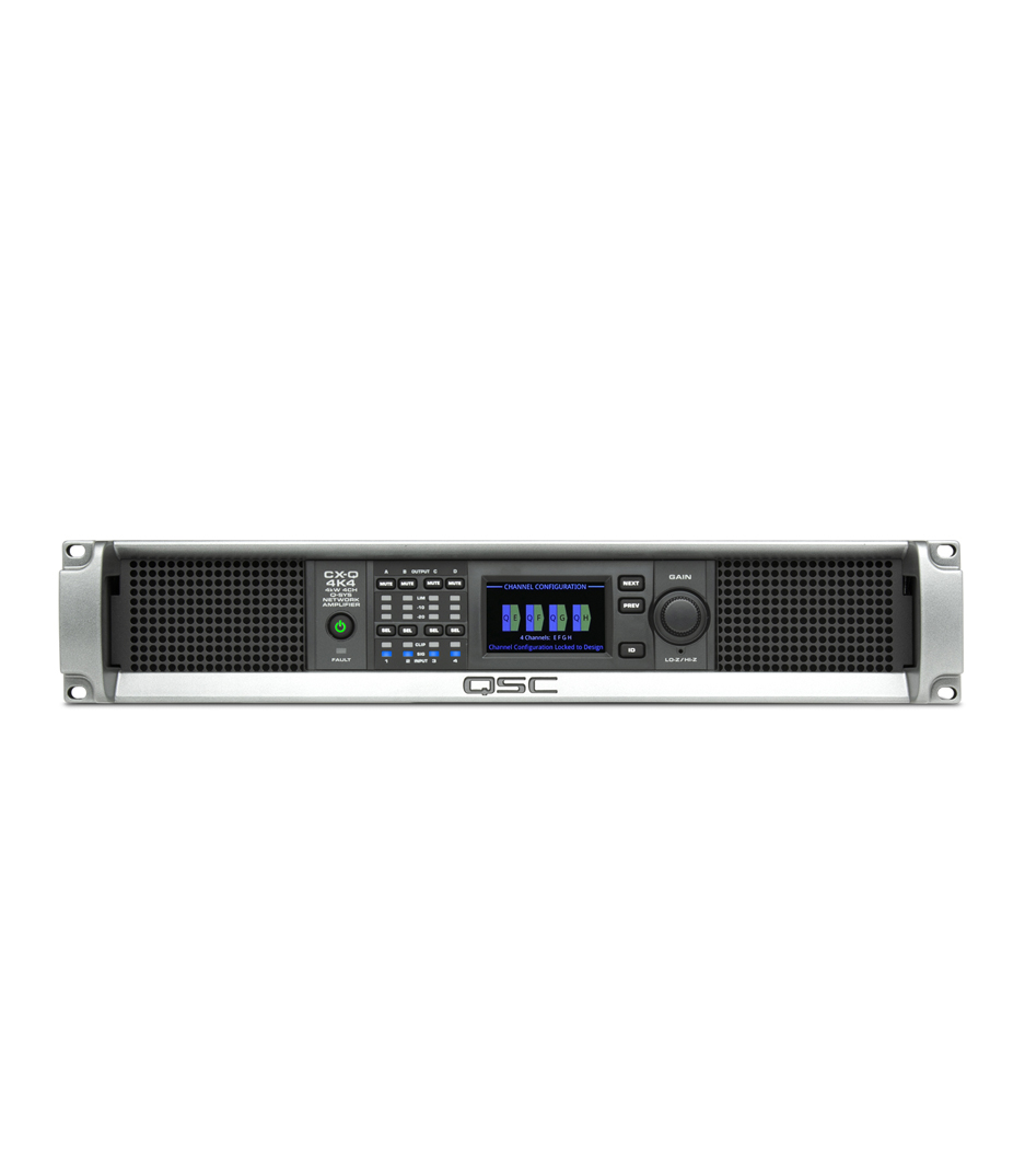 4Channel 1000WCH QSYS network Amplifier LoZ 70V 100V direct drive FlexAmp Micline Inputs 100240V.
