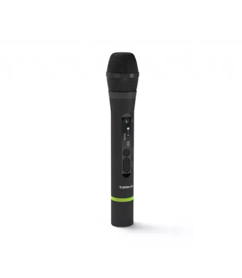Digital handheld transmitter Europe version 18801900 MHz with electret condenser capsule OLEDdisplay mute button bluetooth USBC internal LiIon battery.