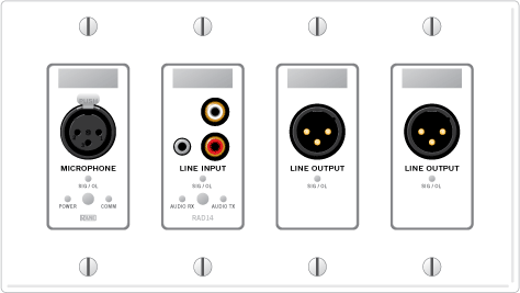 RAD14 – XLR Mic Input / Mini & RCA Mono’ed Line Input / Dual XLR Line Outputs